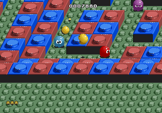 Pac-Mania arcade style tiles/sprites/colors background