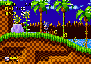 Hyper Sonic in Sonic 1 (with Spindash) background