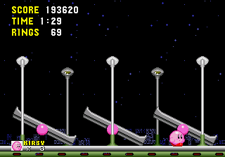 Kirby in Sonic the Hedgehog background