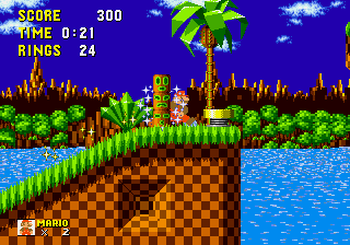 SMB1 Mario in Sonic The Hedgehog background